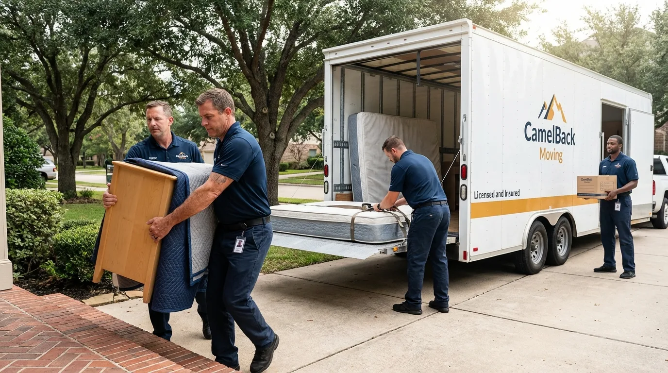 Crew loading residential truck for cross-state move from Scotland Neck, NC