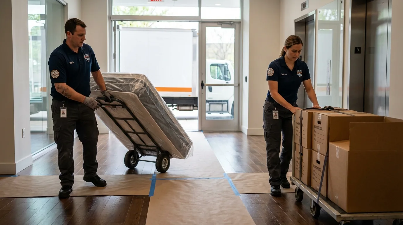 Professional apartment movers loading elevator in Scotland Neck, NC