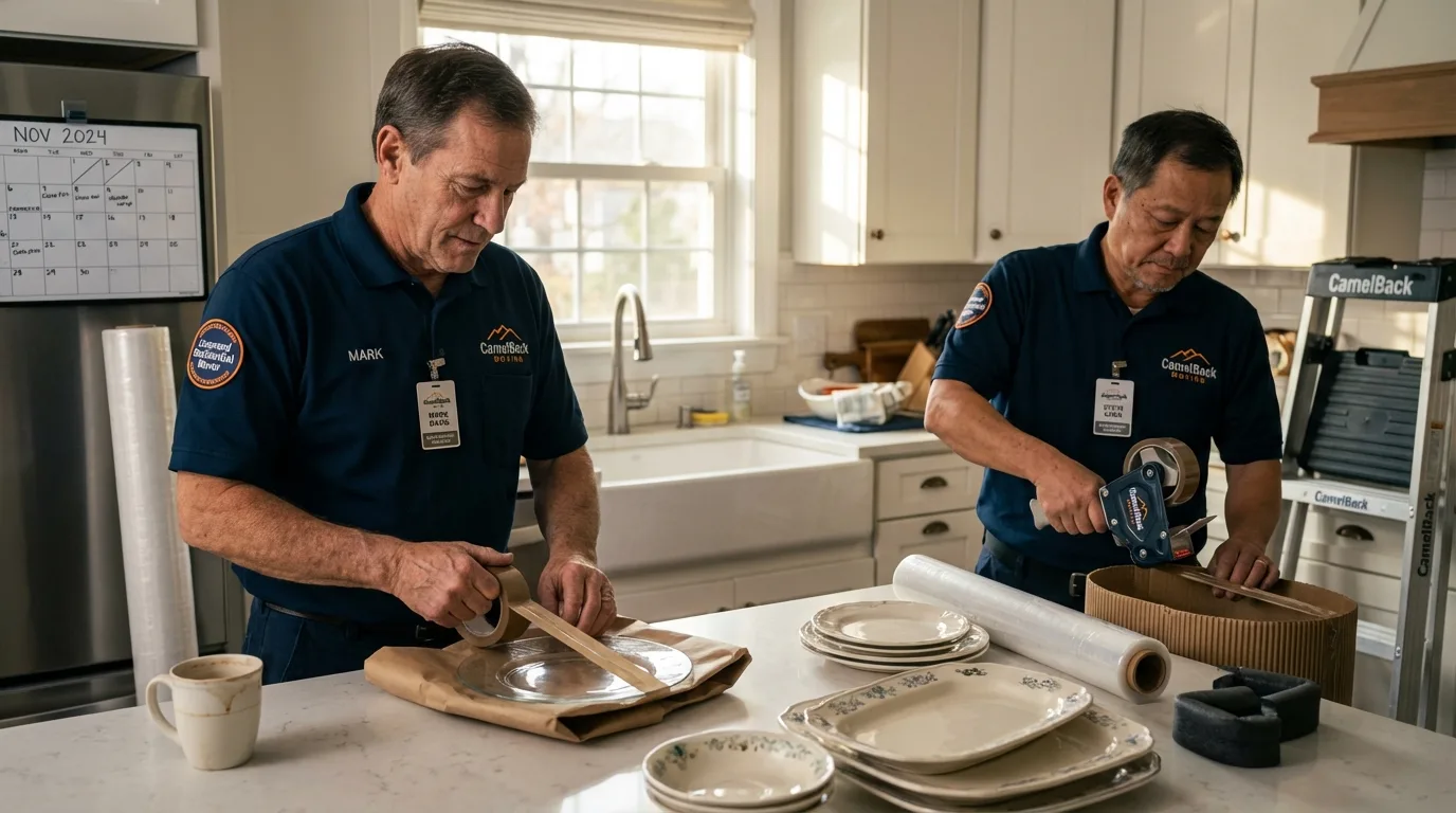 Professional crew packing kitchen dishware in Scotland Neck, NC